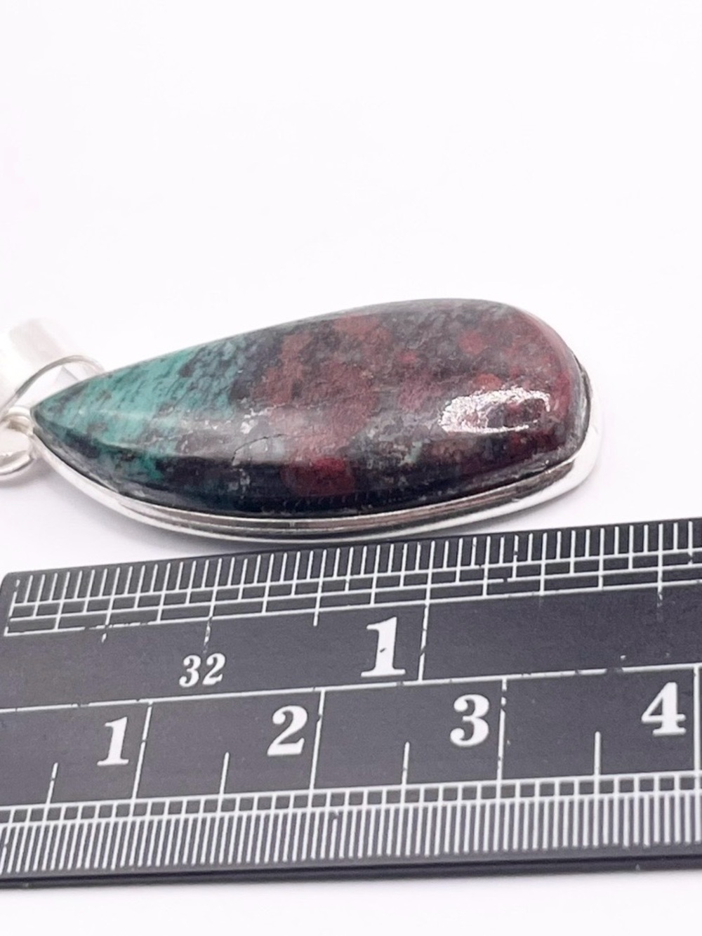 Sterling Silver Chrysocolla and Red Jasper Teardrop Pendant - Picture 5 of 8
